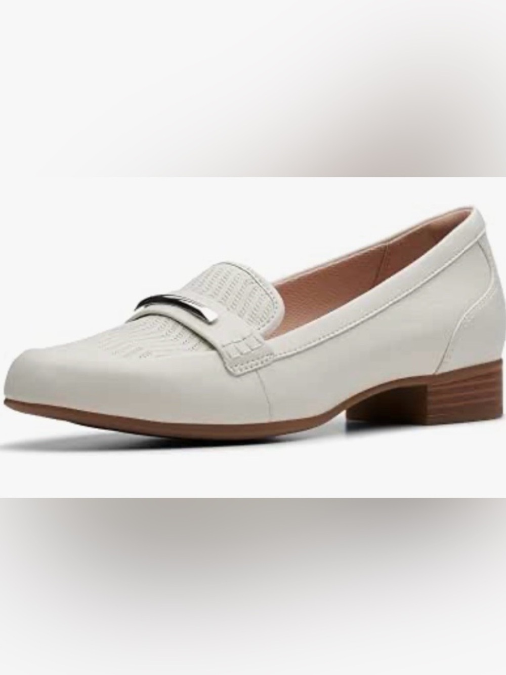 Clarks Off White Leather Loafer with Silver Trim Size 8
